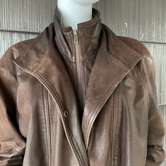 Vintage 80s Wilson’s 100% Leather Cinched Waist Mid Length Classic Jacket Size L - Picture 3 of 15
